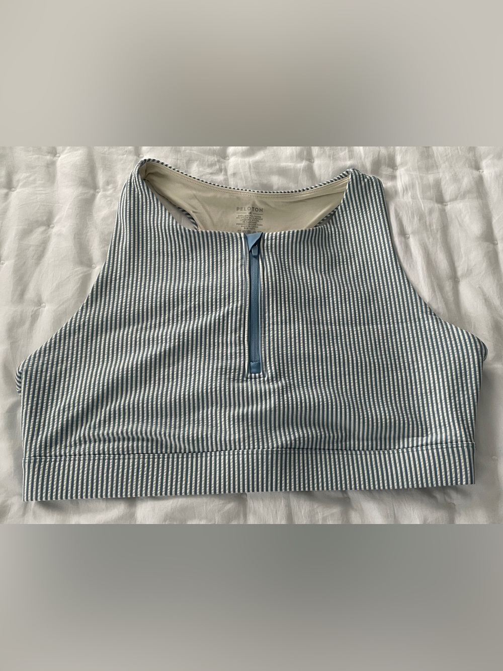 Peloton Striped Blue High-Neck Zip Bra Women's size 2X